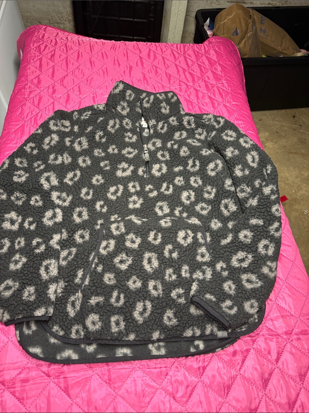 Cozy Gray Leopard Sherpa Pullover Hoodie
